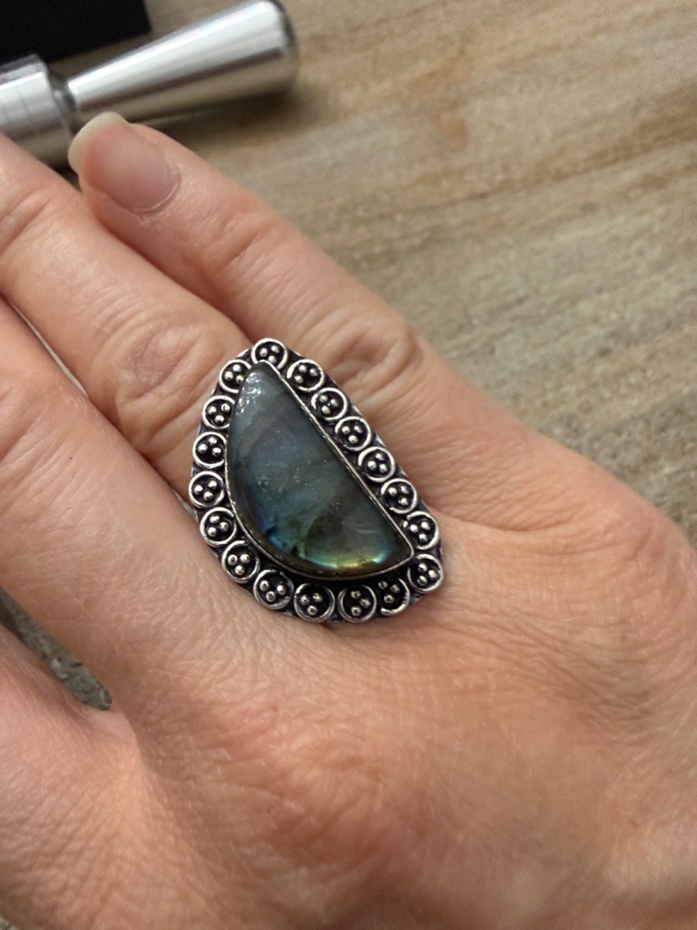 925 sterling silver half moon labradorite ring